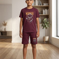 Panther Print Mahroon Nicker Suit- Boys