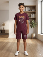 Panther Print Mahroon Nicker Suit- Boys