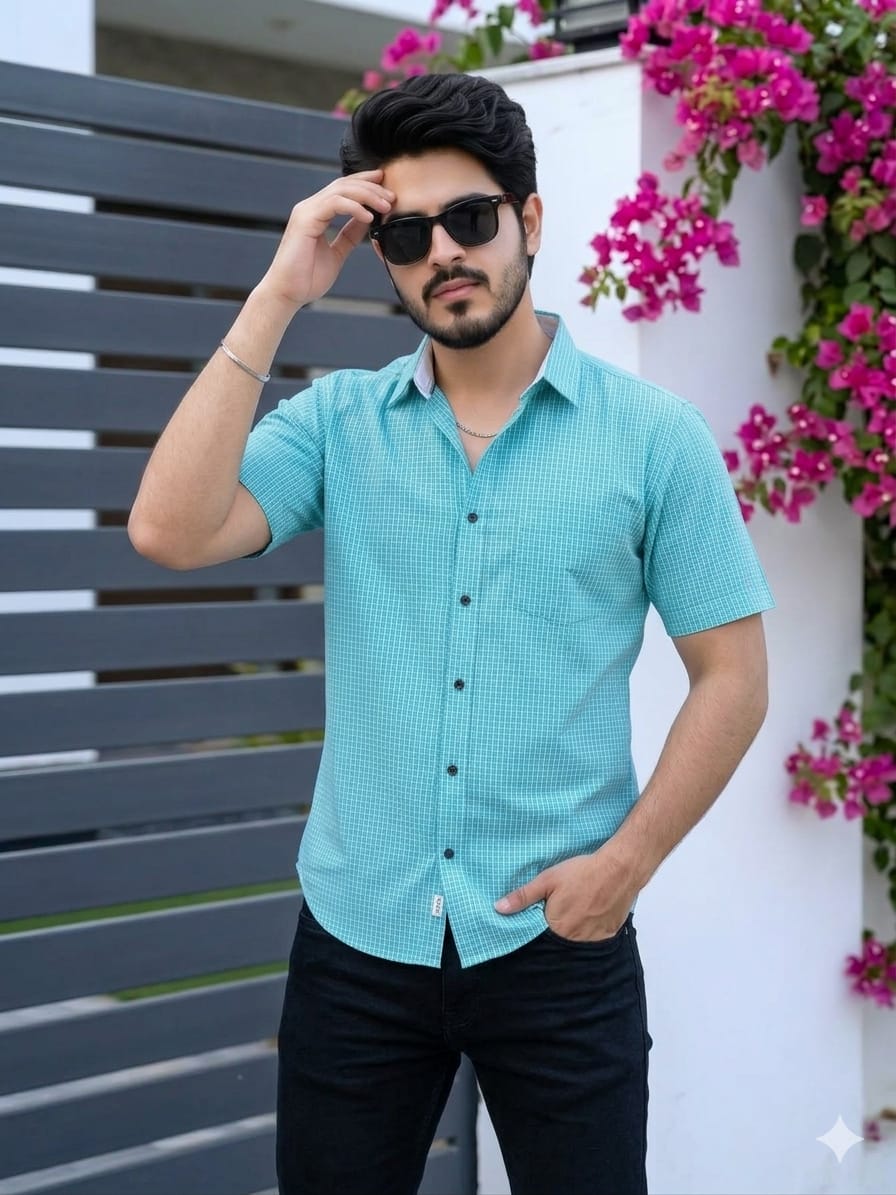 Ferozi Check Half Sleeve Casual Shirt Men's