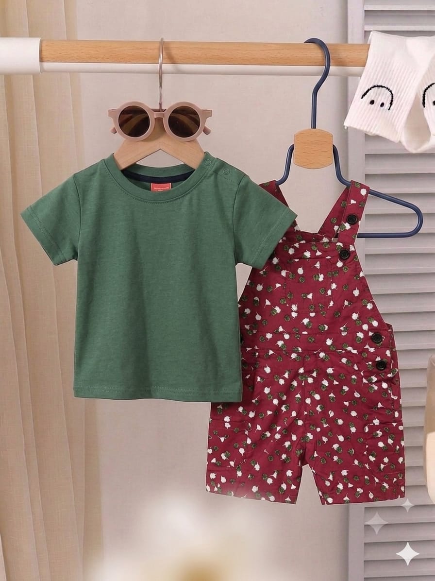 White Flower Red ,Olive T-Shirt & Romper