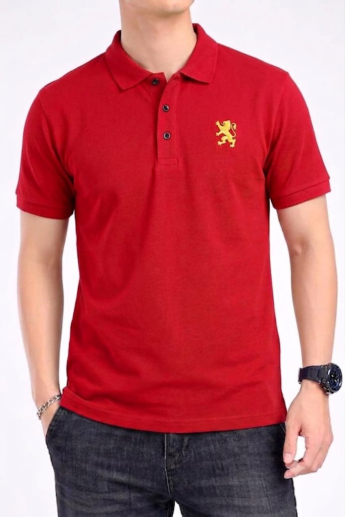Horse Logo  Red Collar Polo-Mens