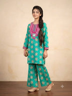 Front Embroidery C-Green 2Pcs Suit Girls