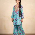 Front Embroidery Light Aqua 2Pcs Suit Girls ( R-314 N )