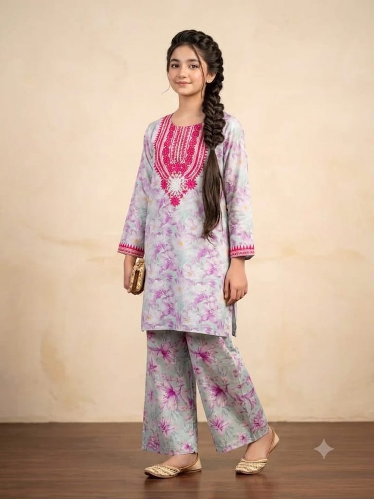 Front Embroidery Light Mint Green 2Pcs Suit Girl ( R-3 )
