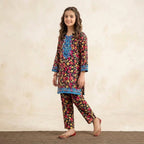 Front Embroidery Black Multi Colour 2Pcs Suit Girl