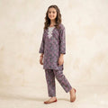 Front Embroidery Black With Pink Floral 2Pcs Suit Girl