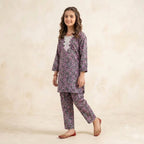 Front Embroidery Black With Pink Floral 2Pcs Suit Girl