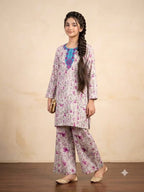 Front Embroidery Tulip Flower White 2Pcs Suit Girls