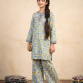 Front Embroidery Multi Flower White 2Pcs Suit Girls (R-394)