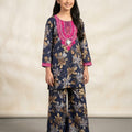 Front Embroidery Brown Flower Navy 2Pcs Suit Girls (R-198)