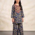 Front Embroidery Yellow Flower Royal Blue 2Pcs Suit Girls ( R-363 )