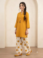 Simple Mustard With Farshi Shalwar 2 Pcs Suit Girls ( R-106 )