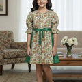 Brown Flower All Over Print Cream Frock Girls