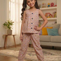 Peach Parrot Shade Cream Skirt Suit Suit- Girls