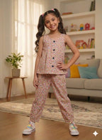 Peach Parrot Shade Cream Skirt Suit Suit- Girls