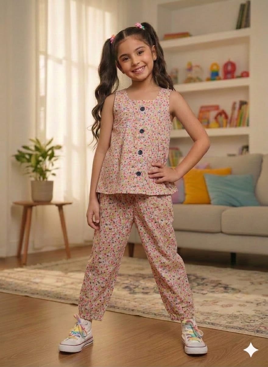 Peach Parrot Shade Cream Skirt Suit Suit- Girls