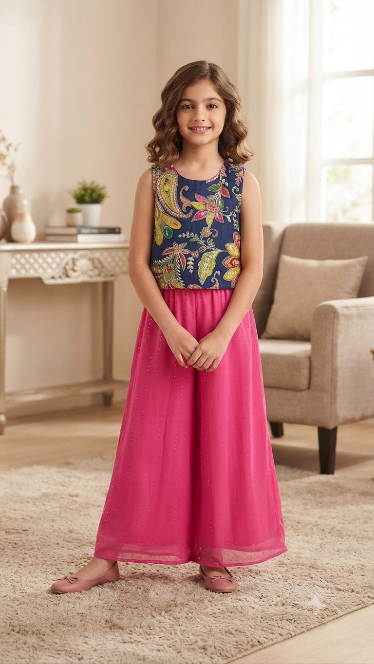 Fancy Baby Pink & Navy Lehnga Suit – Girls