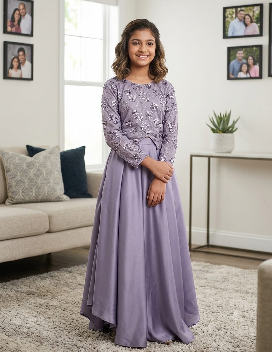 Fancy Grey Lehnga Suit- Girls