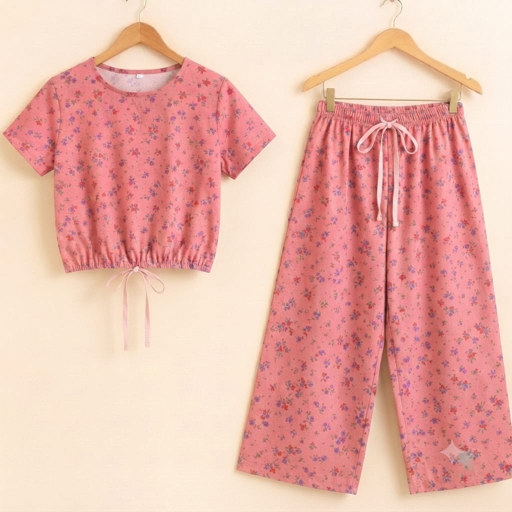Red Flower Half Sleeve Dark Pink Skate Fish Girls ( R-450 N  )