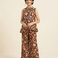 Skin Flowers Print Brown Angrakha Style Pairs Girls