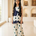 Navy Circle Print White Suit-Girls