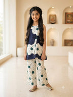 Navy Circle Print White Suit-Girls