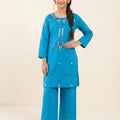 Embroidery All Over Print Sky Suit Girls