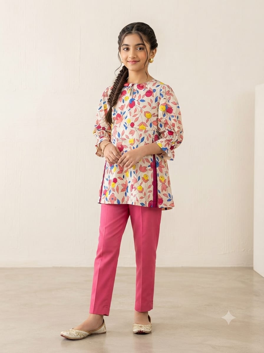 Red & Yellow Flowers Print Skin Top-Girls