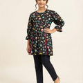 Multiple Shapes Print Black Top- Girls