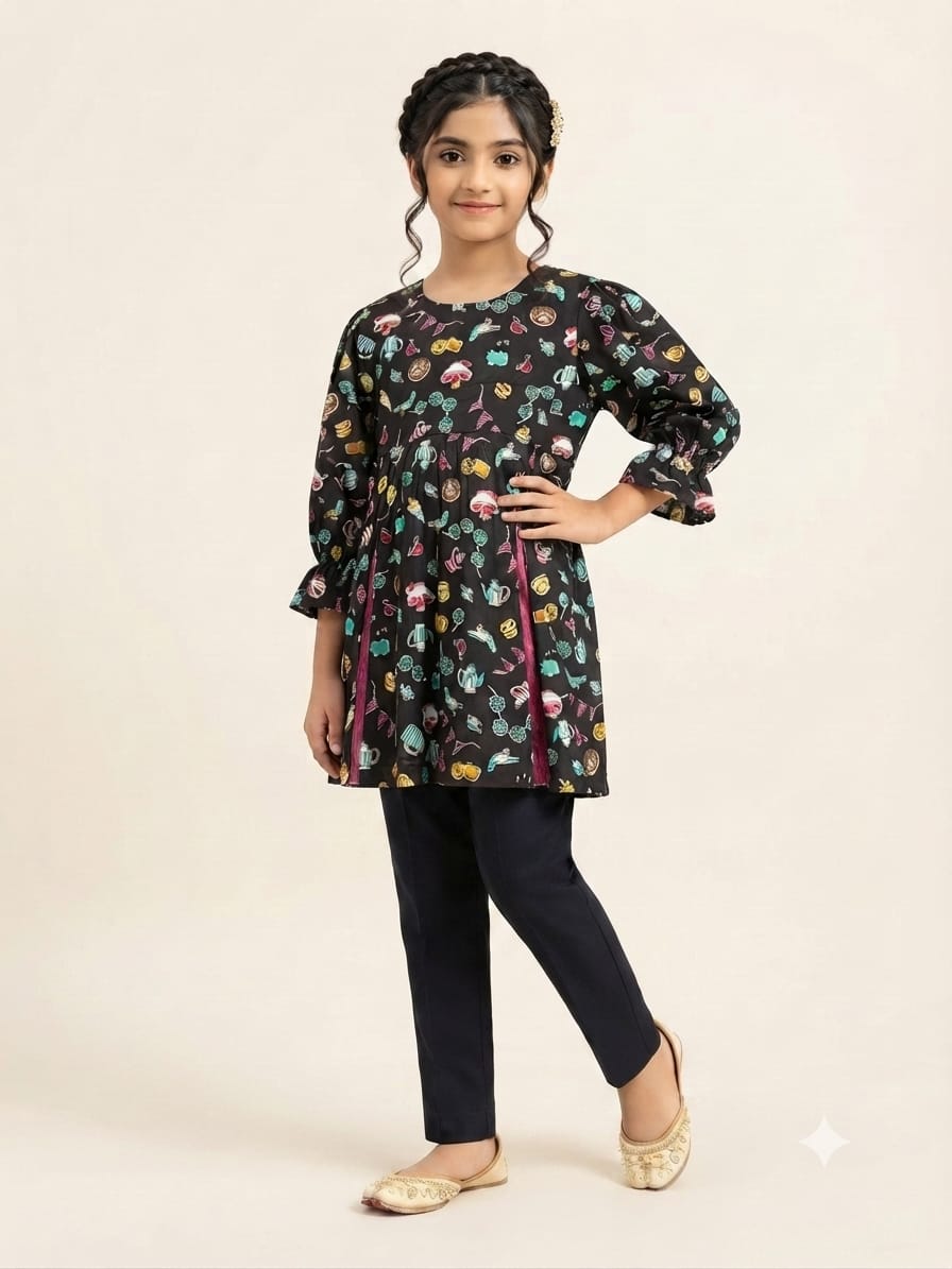 Multiple Shapes Print Black - Girls