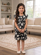White Sun Flower Black Frock & Short Girls