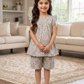 Cherry Print White Frock & Short Girls(R-402)
