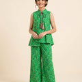 White Dots Print Green Angrakha Style Pairs Girls
