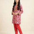 Front Lase Pink Blue Flower White 2-Piece Suit Girls ( R-83 )