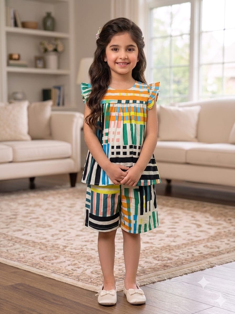 Multi Shade White Frock & Short Girls ( R-334N ) R-N