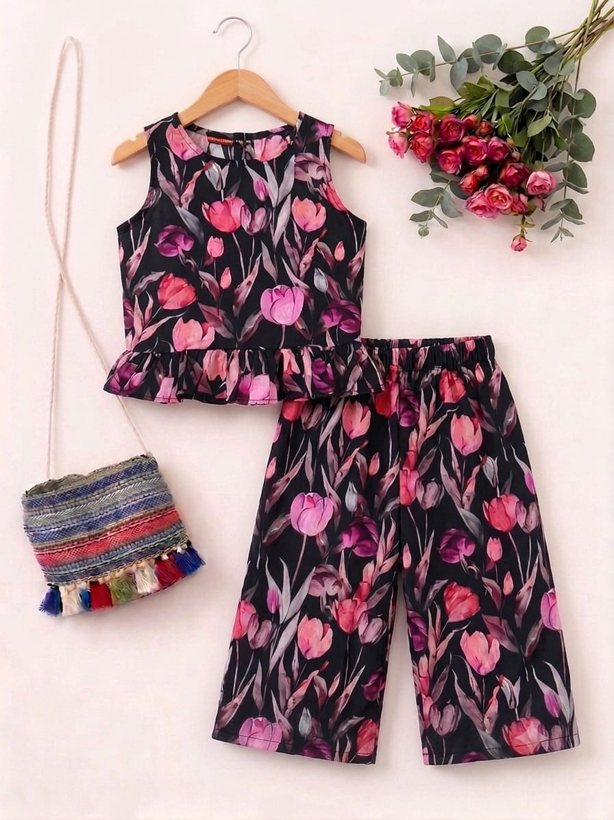 Pink Leaves Sleeveless Purple Pairs Girls
