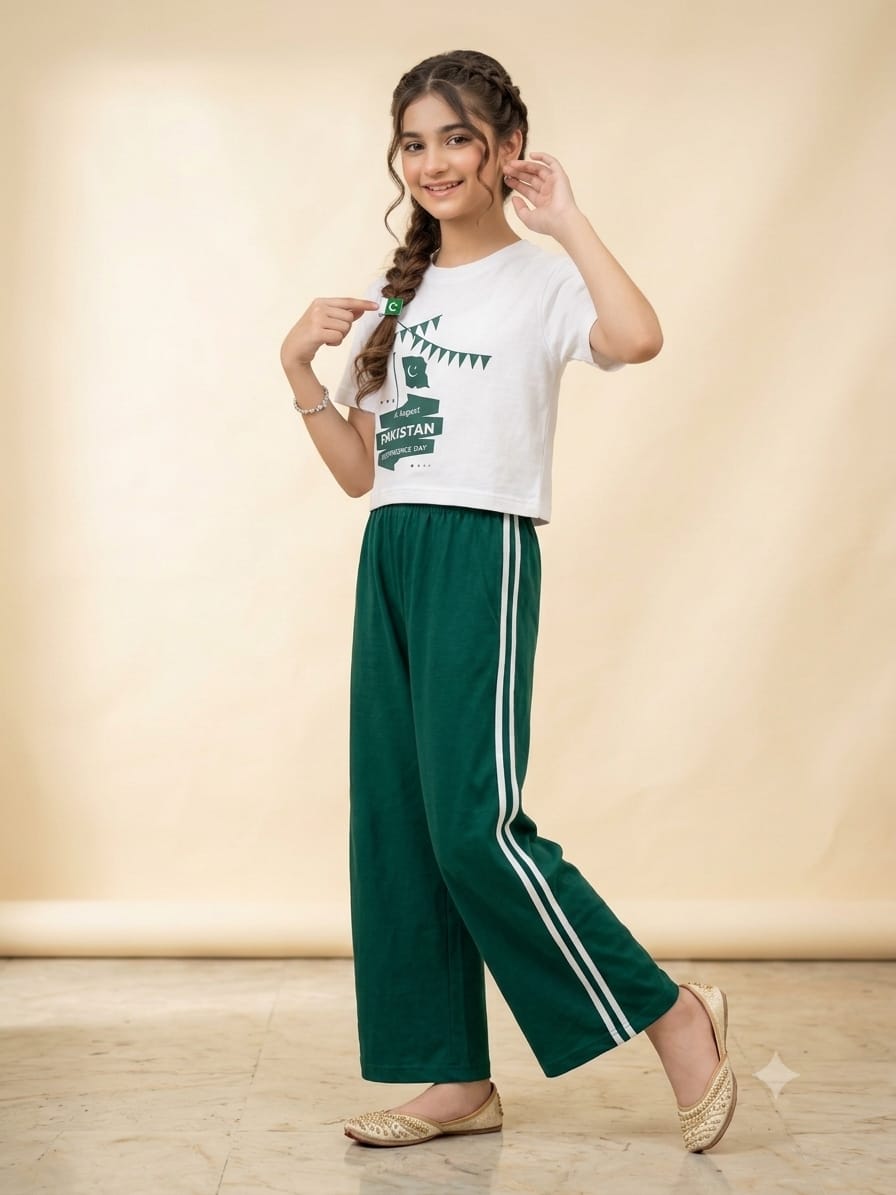 Down Shoulder White Baggy Trouser Shirt Girls