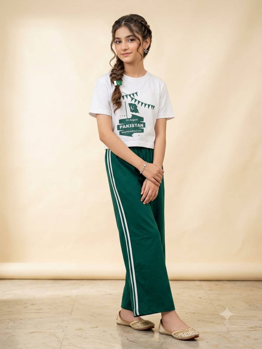 Down Shoulder White Baggy Trouser Shirt Girls