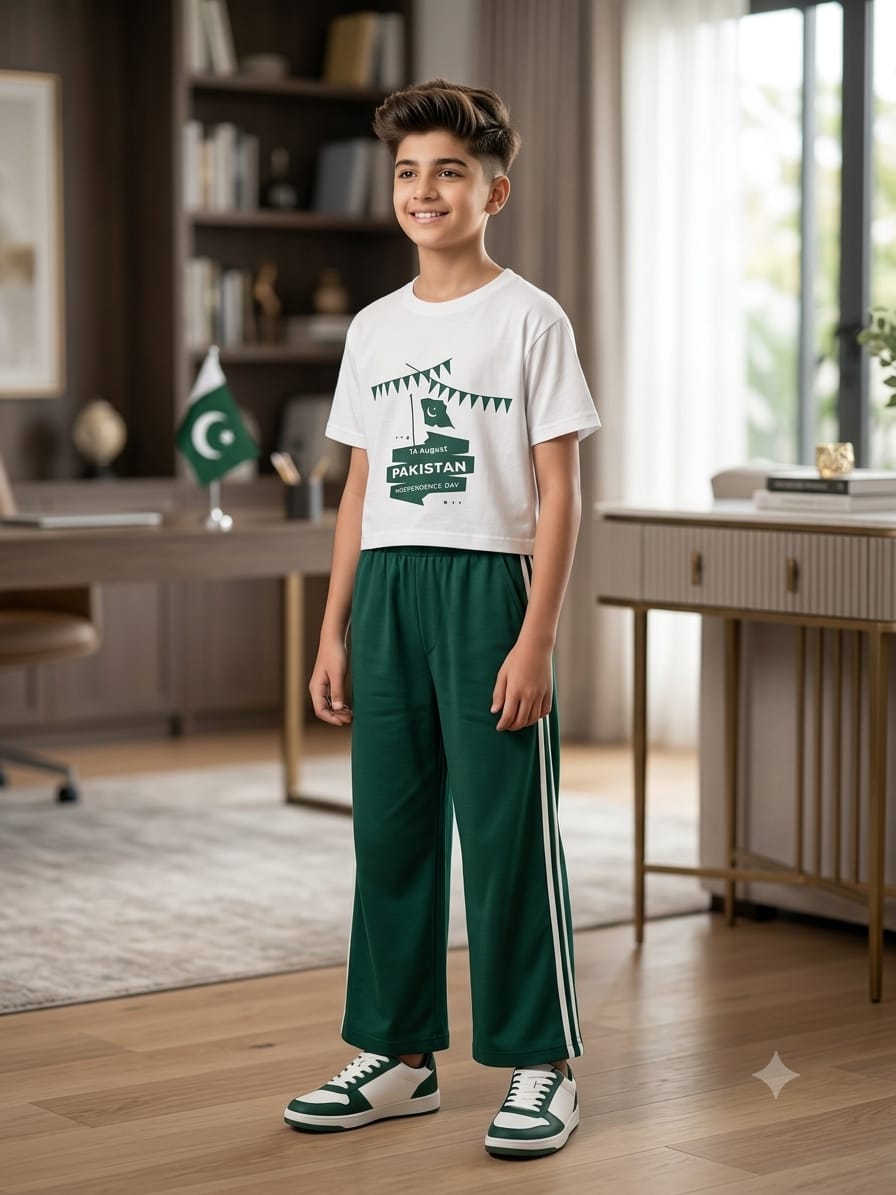 Down Shoulder White Baggy Trouser Shirt Boys
