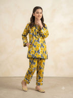 Yellow Flower Grey 2Pcs Suit-Girls