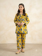 Yellow Flower Grey 2Pcs Suit-Girls