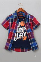 Go Run Play Navy Inner Maroon Double Casual Shirt Boys