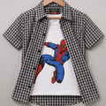 Spiderman White inner Black Check Double Casual Shirt Boys ( R-301N )
