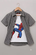 Spiderman White inner Black Check Double Casual Shirt Boys
