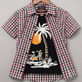 Tree With Cycle Black inner Red White Check Double Casual Shirt Boys(R-328N)