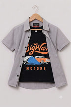 Big Way Motor Black Inner Whtite Check Double Casual Shirt Boys