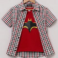 Batman Red inner White Red Check Double Casual Shirt Boys(R-301N)
