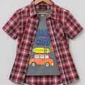 Sun Surf Grey inner Maroon Check Double Casual Shirt Boys(R-417N)