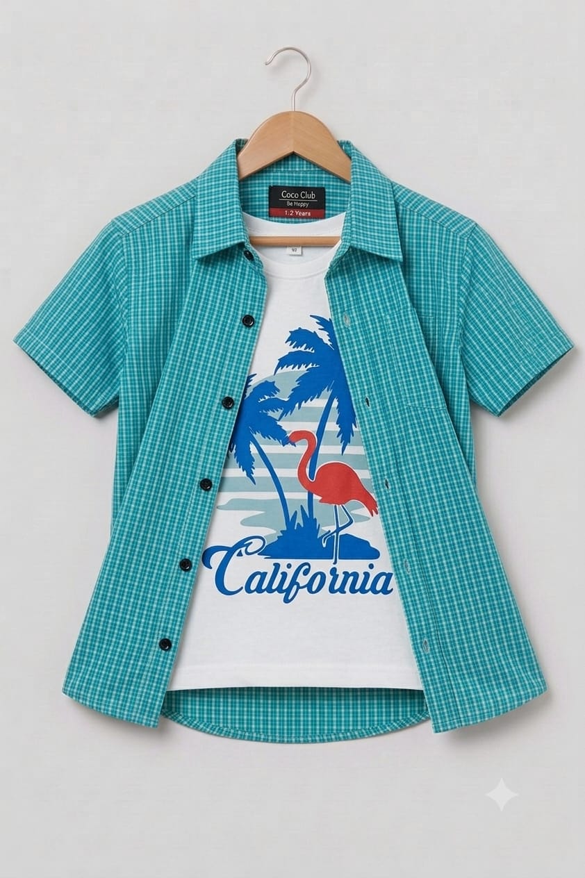 California White Inner Sky Check Double Casual Shirt Boys