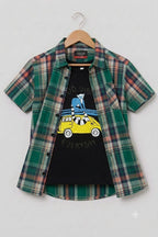 Good Vibes Navy Inner Multi Green Check Double Casual Shirt Boy